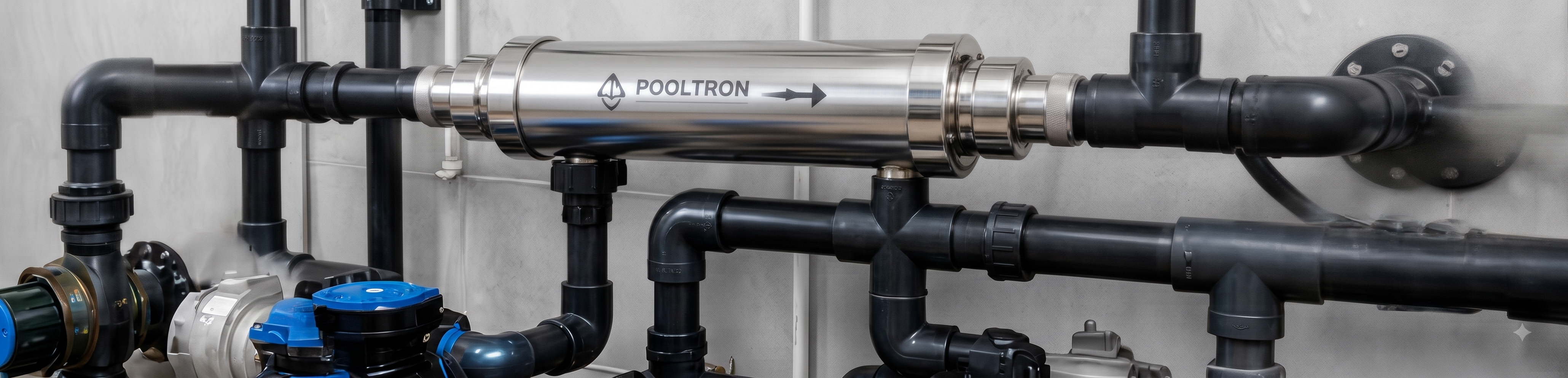 Pooltron installed inline in the pool plant room pipework